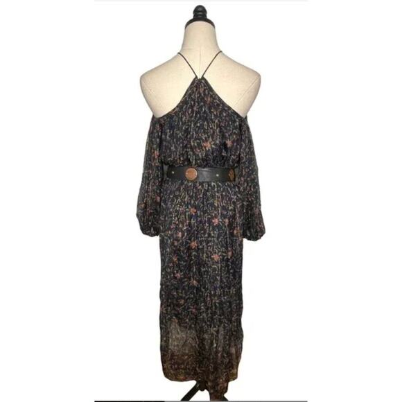 Zimmermann 3 Havoc Suspend SILK Maxi Dress Metallic Threads Off Shoulder Navy L - Picture 9 of 14